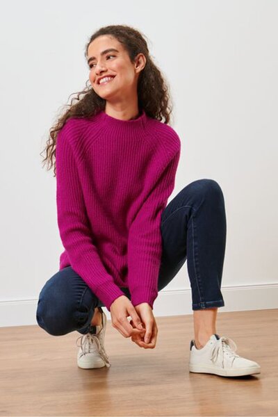 Tchibo Women Mock Neck Knitted Sweater, Dark Pink