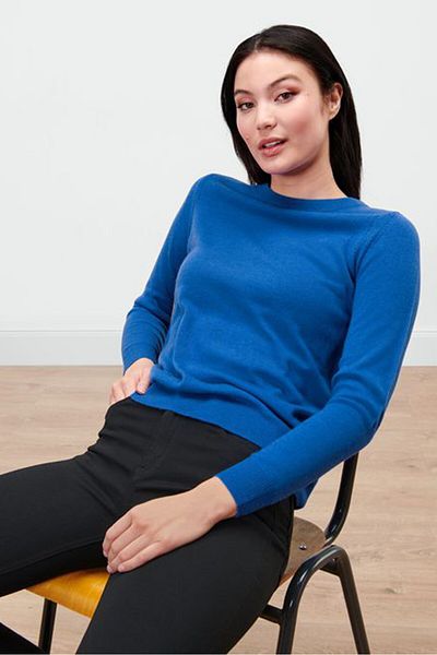 Tchibo Women Round Neck Knitted Sweater, Blue