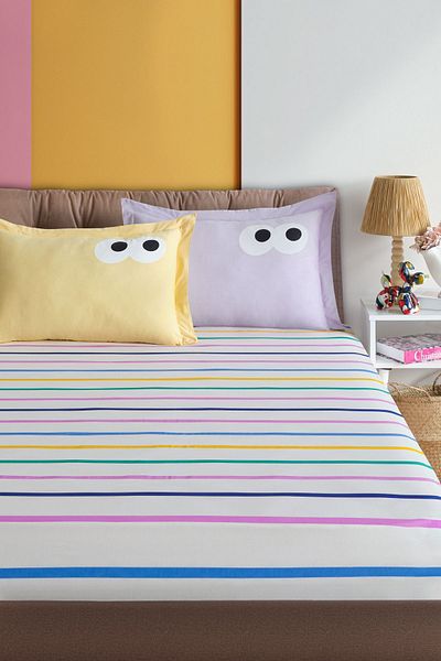 Eponj Home Double Pes Elastic Sheet Set - Funny Lilac-Yellow
