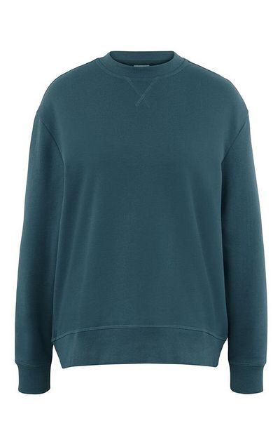 Tchibo Women Ribbed Collar Long Sleeve Plain Sweatshirts, Teal Blue