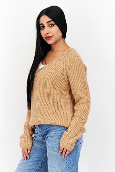 Tchibo Women V-Neck Knitted Sweater, Brown