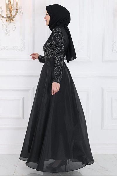 Amine Hüma Μαύρο βραδινό φόρεμα Neva Hijab