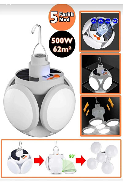 Genel Markalar Güneş Enerjili Solar 5 Kanatlı Katlanır Kamp Lambası USB Şarj ...