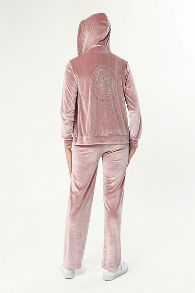 İkmal Women's Velvet Set with Wide Legs and Stones