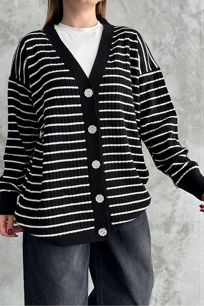 macharel jeans Cardigan din tricotaje cu dungi late cu aspect tweed