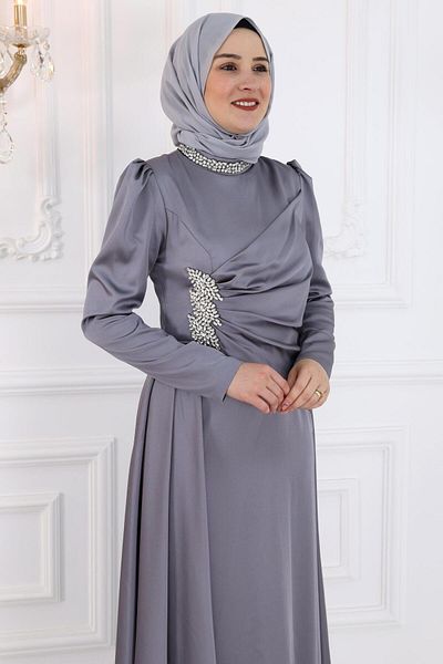 Amine Hüma Γκρι βραδινό φόρεμα Lara Hijab