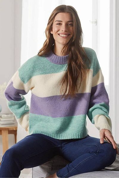 Tchibo Women Crew Neck Stripe Sweater, Purple Combo