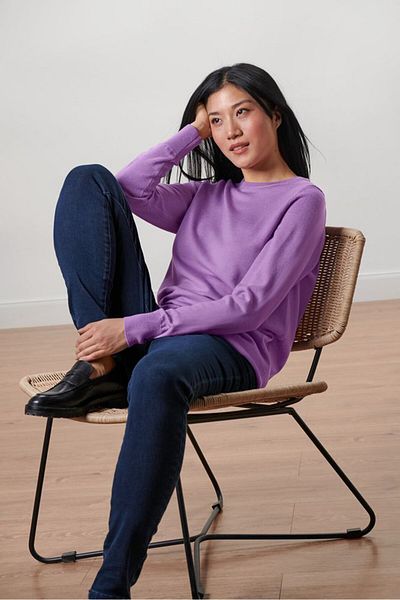 Tchibo Women Crew Neck Long Sleeve Textured Sweater, Lilac