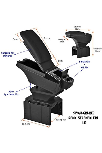 C9 Fiat Punto için kol dayama küllük ve bardaklıklı lüks tip