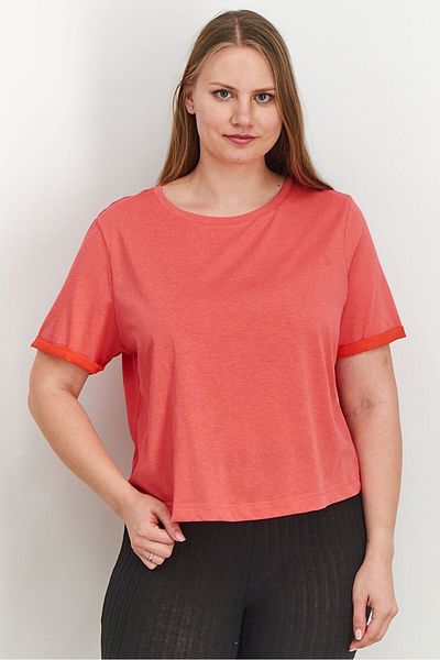 Tchibo Women Crew Neck Short Sleeve Solid T-shirt, Red
