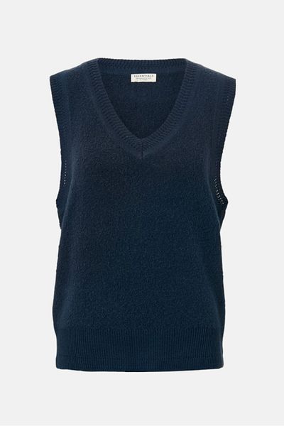 Tchibo Women V-neck Sleeveless Textured Vest, Navy