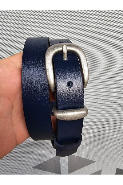 Kemerix Ζώνη 100% γνήσιο δέρμα με κασσίτερο με πόρπη Navy Blue