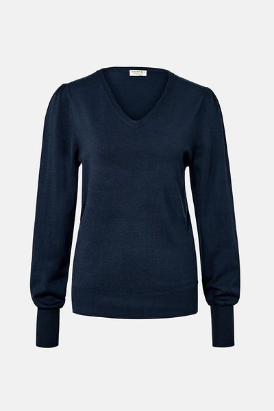 Tchibo Women V-neck Textured Sweater, Navy Blue