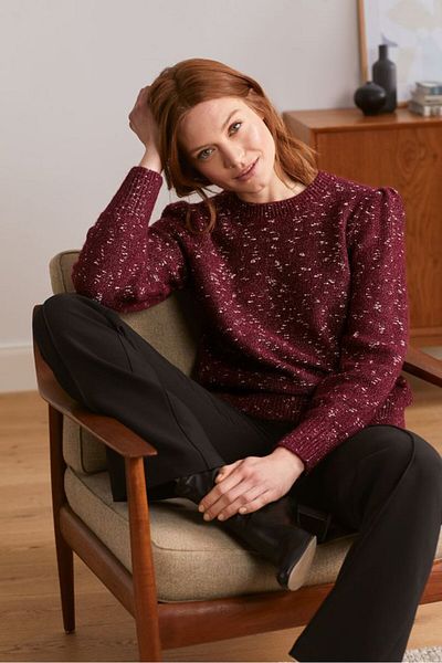Tchibo Women Crew Neck Coarsley Knit Sweater, Maroon