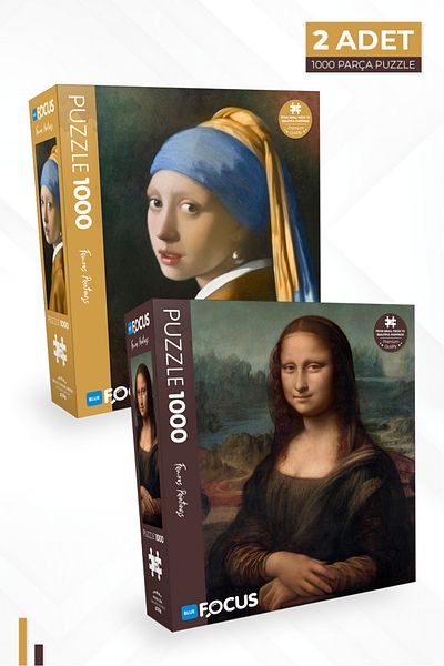 Blue Focus 2 Piece 1000 Piece Puzzle - Girl with Pearl Earrings and Mona Lisa