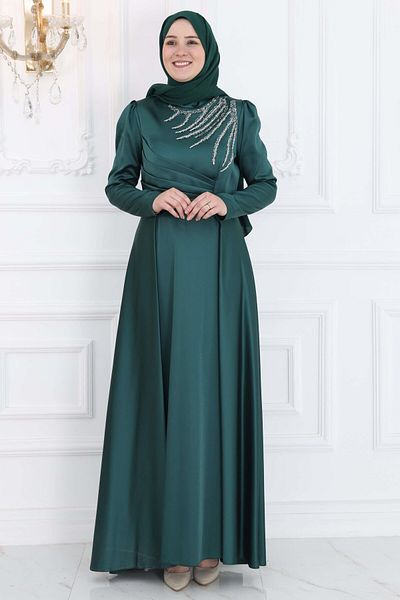 Amine Hüma Βραδινό φόρεμα Berceste Satin Emerald