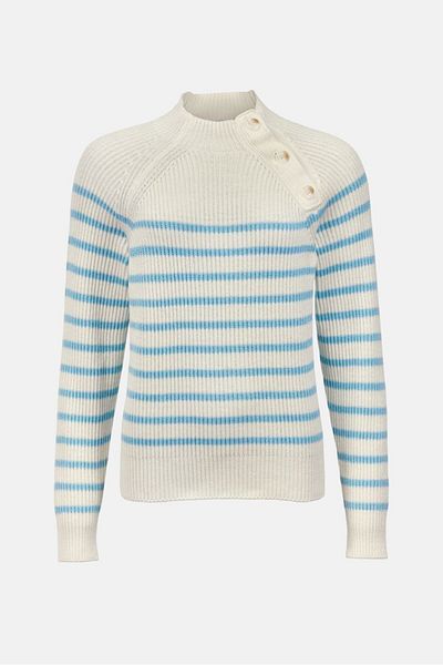 Tchibo Women Crew Neck Knitted Buttoned Sweater, White