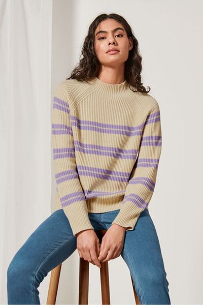 Tchibo Women Stripe Knitted Sweater, Cream