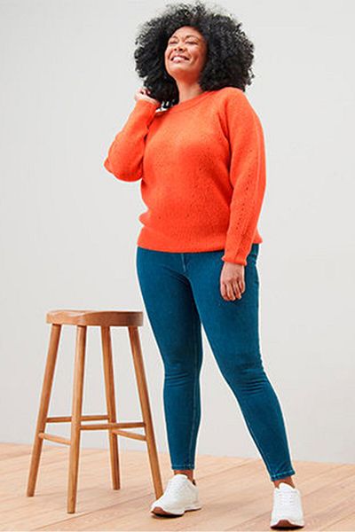 Tchibo Women Round Neck Knitted Sweater, Orange