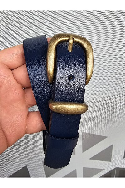 Kemerix Ζώνη 100% γνήσιο δέρμα με αντίκες με πόρπη Navy Blue