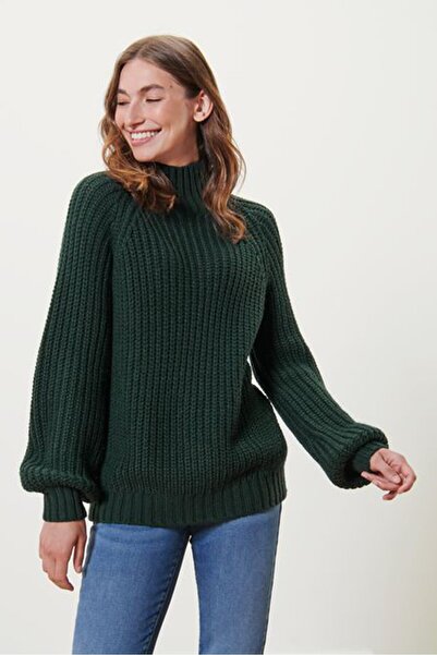 Tchibo Women Mock Neck Knitted Sweater, Dark Green