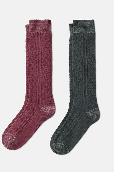 Tchibo Women 2 Pcs Textured Knee Socks, Pink And Grey
