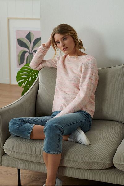 Tchibo Women Round Neck Knitted Sweater, Off White Combo