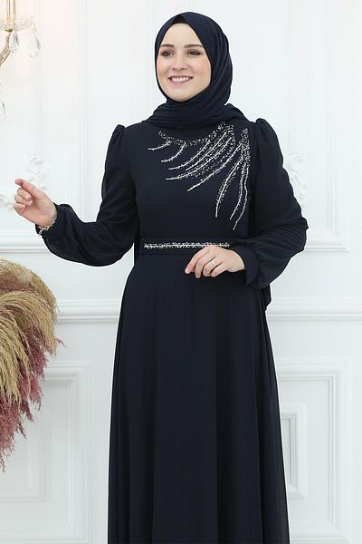 Amine Hüma Βραδινό φόρεμα Belgin Chiffon Μαύρο