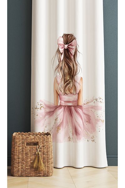 Else Dekor Fundal Camera Copiilor Cu Motiv Fata Galbena cu Fundita Roz 140x260 cm