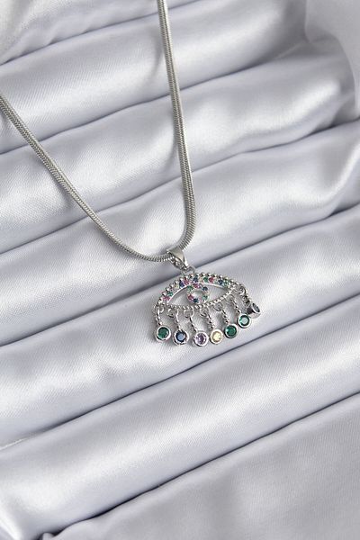 Skygo 316l Steel Silver - Zircon Stone Eye Figured Italian Chain Women's Necklace - Tj-bko8146