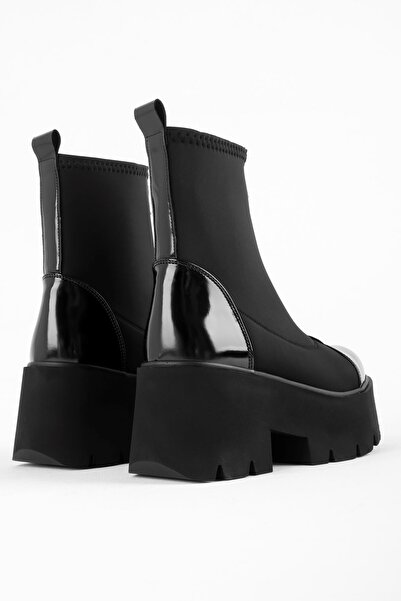 Lal Shoes & Bags Ripon Kadın Scuba Kumaş Öden Fermuarlı Yüksek Taban Bot-siyah