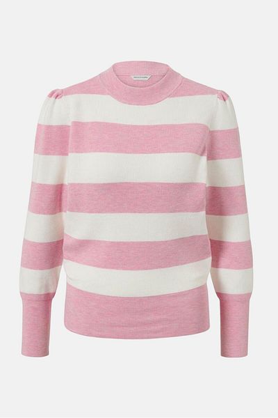 Tchibo Women Crew Neck Stripe Sweater, Pink
