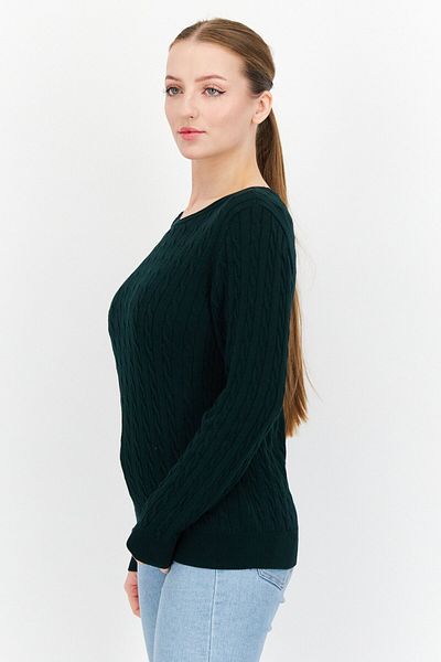 Tchibo Women Crew Neck Long Sleeves Knitted Sweater, Green
