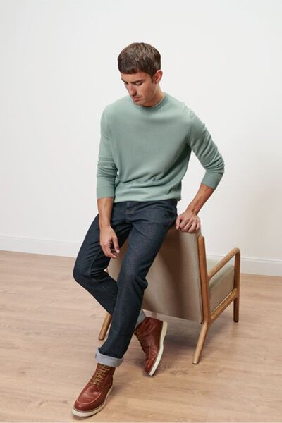 Tchibo Men Round Neck Plain Sweater, Sage Green