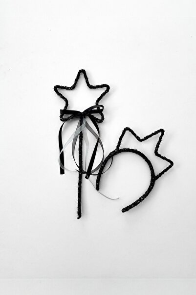 COOLMINIES Coroană și baghetă cu stea cu paiete cu paiete negre pentru fete -...