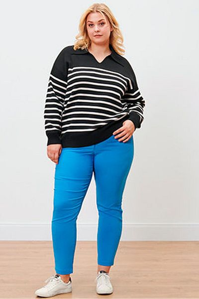 Tchibo Women Spread Collar Stripe Sweater, Black