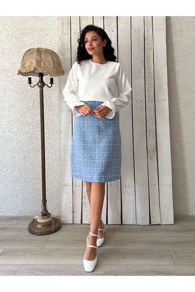 KÜÇÜĞÜM BUTİK Fusta scurtă din tweed Baby Blue