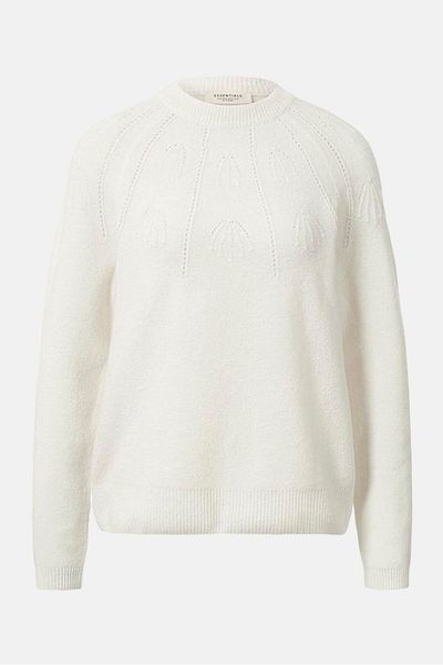 Tchibo Women Crew Neck Long Sleeve Knitted Sweater, White