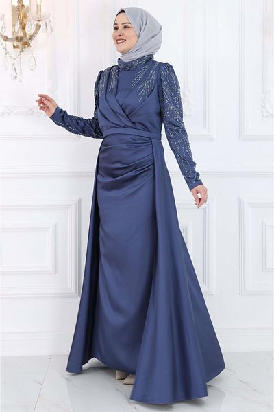 Amine Hüma Indigo Hijab Evening Dress - River