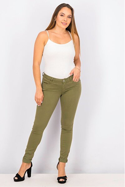 Guess Women Skinny Fit Plain Pants, Olive
