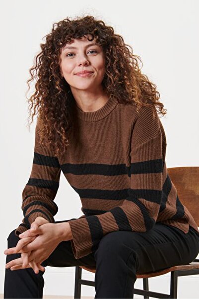 Tchibo Women Stipe Long Sleeve Sweater, Brown