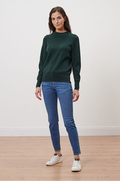 Tchibo Women Crew Neck Long Sleeve Textured Sweater, Dark Green