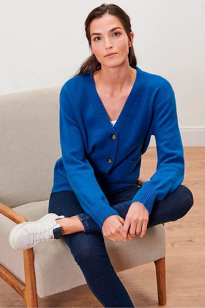Tchibo Women V-neck Knitted Cardigan, Blue