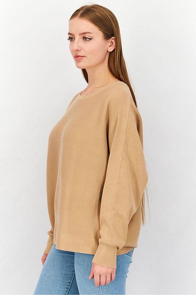 Tchibo Women Round Neck Long Sleeves Knit Sweater, Dark Beige