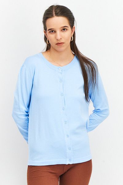 Tchibo Women Round Neck Long Sleeve Fine Knit Cardigan, Light Blue