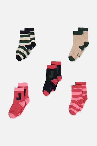 Tchibo Toddlers Unisex 5 Pairs Stripe And Printed Socks, Red