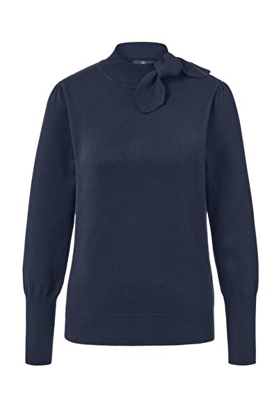 Tchibo Women Mock Neck knitted Sweater, Navy Blue