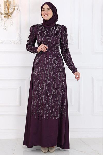 Amine Hüma Βραδινό Φόρεμα Hijab Didem - Plum