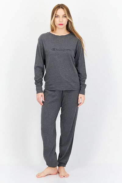 Champion Women 2 Pieces Brand Logo Top And Bottom Sleepwear, Dark Grey Heather
