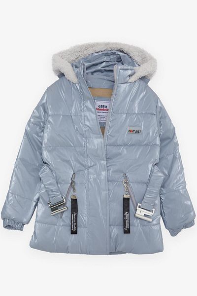 esso mandolin Ice Blue Girl's Coat - Belted and Hooded, 2-6 Years